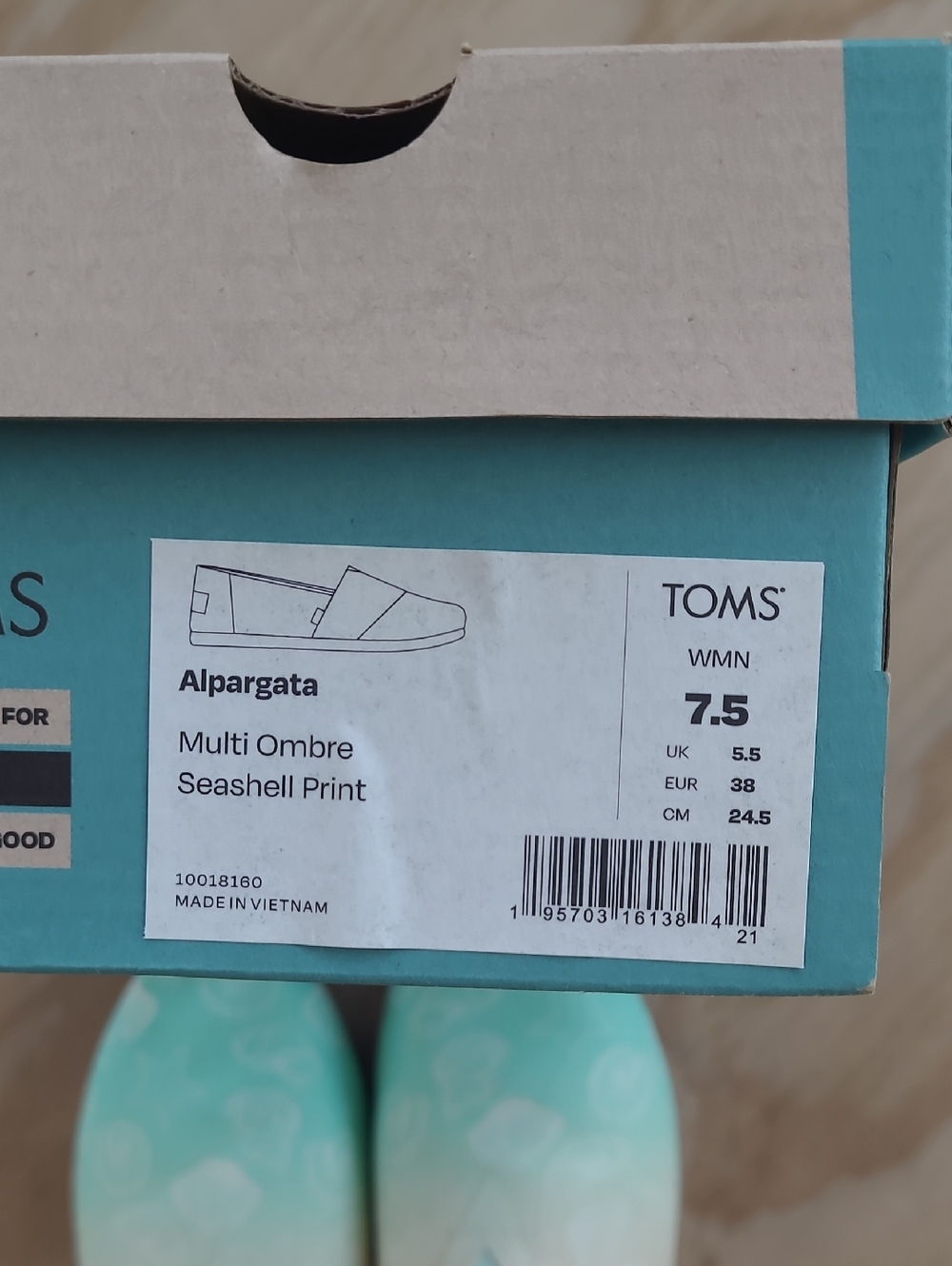Toms Women's Seafoam Green Ombre Shell Print Classic Alpargatas - Picture 9 of 9